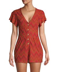 Free People Printed Short-sleeve Romper - Red