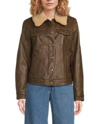 Levi's - Faux Leather & Faux Shearling Trimmed Collar Trucker Jacket - Lyst