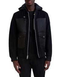 Karl Lagerfeld - Mixed Media Hooded Zip Jacket - Lyst