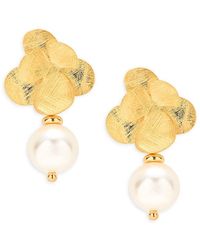 Saks Fifth Avenue - 18k Goldplated Sterling Silver & 8mm Freshwater Pearl Floral Drop Earrings - Lyst