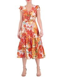 Vince Camuto - Floral Tiered Midi-Dress - Lyst