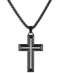 Esquire - Black Ip Stainless Steel & 0.2 Tcw Diamond Cross Pendant Necklace - Lyst