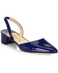 manolo blahnik aspro patent leather block heel slingbacks