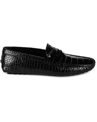 Roberto Cavalli - Croc Embossed Leather Driving Loafers - Lyst