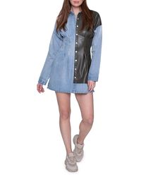 Blue Revival - Twofer Faux Leather & Denim Shirt Dress - Lyst