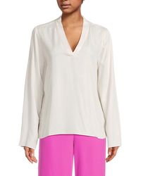 Halston - Banded V-Neck Blouse - Lyst