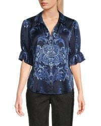 Karl Lagerfeld - Printed Satin Button-Front Blouse - Lyst