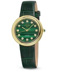 Gv2 - Arezzo 33mm Ip Yellow Goldtone Stainless Steel, Green Malchaite & 0.144 Tcw Diamond Watch - Lyst
