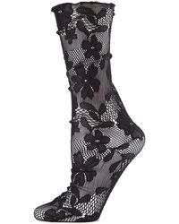 Memoi Allure Floral Lace Slouch Crew Socks - Black
