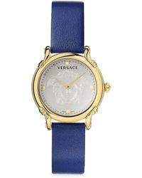 Versace Safety Pin Yellow Goldplated Leather Strap Watch
