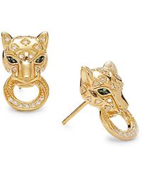 Effy 14k Goldplated Sterling , Emerald & Diamond Panther Head Stud Earrings - Metallic