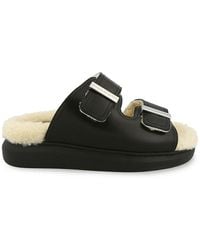 Alexander McQueen - Leather Faux Fur Lined Flat Sandals - Lyst