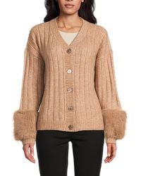 Saks Fifth Avenue - Faux Fur Cuff Rib Knit Cardigan - Lyst