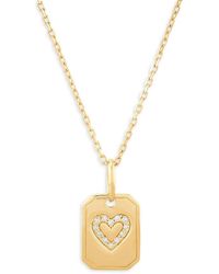 Saks Fifth Avenue - 14k Yellow Gold & 0.04 Tcw Diamond Heart Tag Pendant Necklace - Lyst