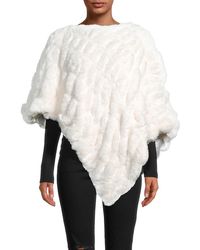 White La Fiorentina Rabbit Fur Pom-pom Poncho in Ivory Womens Clothing Jumpers and knitwear Ponchos and poncho dresses 