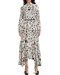 Halston - Asymmetric Hem Printed Midi-Dress - Lyst