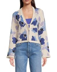 Joseph A - Open Knit Floral Cotton Cardigan - Lyst