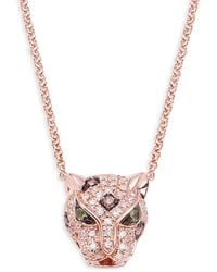 Effy 14k Rose Gold, Diamond & Green Sapphire Panther Pendant Necklace