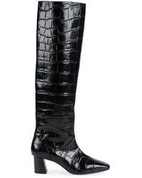 3.1 Phillip Lim Tess Square-toe Tall Croc-embossed Leather Boots - Black