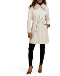 Kensie - Softshell Faux Shearling Collar Coat - Lyst
