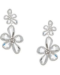 Eye Candy LA - Luxe Minoo Silvertone Plated & Cubic Zirconia Double Flower Drop Earrings - Lyst
