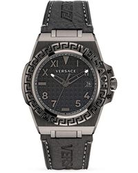 Versace - Greca Reaction 44mm Ip Gunmetal Stainless Steel Leather Strap Watch - Lyst