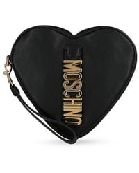 Moschino - Logo Heart Leather Wristlet Pouch - Lyst