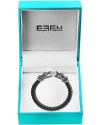 Effy - Sterling Silver, Black Sapphire & Leather Dragon Bracelet - Lyst