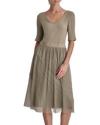 DKNY - Ribbed Knit Logo-Waist Pleated Mesh Dress - Lyst