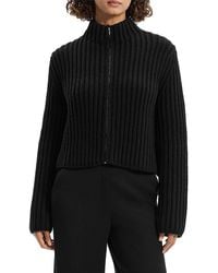 Theory - Wool-Blend Rib-Knit Zip Cardigan - Lyst