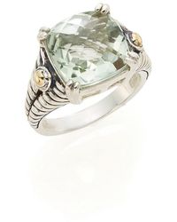 Effy - Green Amethyst, Sterling Silver & 18k Yellow Gold Square Ring/size 7 - Lyst