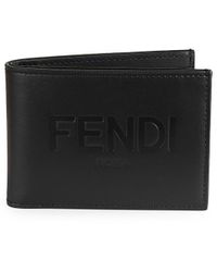 Fendi Embossed Logo Leather Bi-fold Wallet - Black