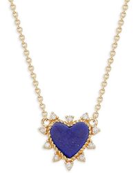 Saks Fifth Avenue - 14k Yellow Gold, Lapis & Diamond Heart Necklace - Lyst