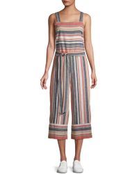 Beach Lunch Lounge Striped Linen & Cotton Blend Jumpsuit - Multicolor