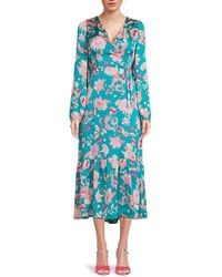 Kensie - Floral Faux Wrap Midi-Dress - Lyst