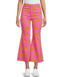 Free People Floral Cropped Bootcut Jeans - Pink
