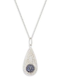Sydney Evan - 14k White Gold, Black Rhodium, Diamond & Sapphire Small Tear Drop Pendant Necklace - Lyst