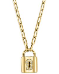Effy - 14k Yellow Gold & 0.05 Tcw Diamond Lock Pendant Necklace - Lyst