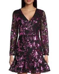 MILLY - Sequined Long-Sleeve Minidress - Lyst