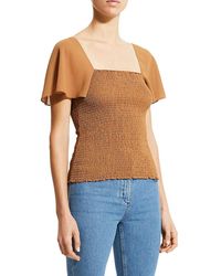 Theory - Flutter Sleeve Smocked Top - Lyst