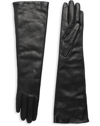 long gray leather gloves
