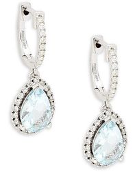 Effy - 14k White Gold, Aquamarine & Diamond Drop Earrings - Lyst