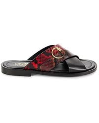 Class Roberto Cavalli - Python Embossed Leather Crossover Sandals - Lyst