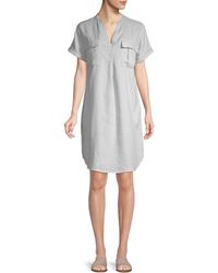 Pure navy linen trapeze dress Clearance