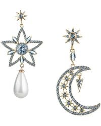 Eye Candy LA - Luxe Goldtone, Cubic Zirconia & 8Mm Shell Pearl Mini Star & Moon Drop Earrings - Lyst