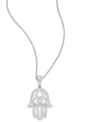 Effy 0.56 Tcw Diamond & 14k White Gold Hamsa Pendant Necklace - Metallic