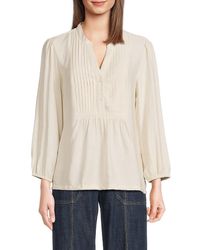 Nautica - Pintuck Split Neck Top - Lyst