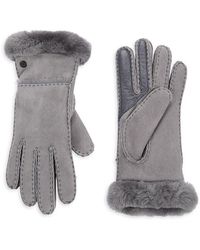 UGG - Shearling Trim Leather Gloves - Lyst