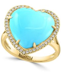 Effy - 14k Yellow Gold, Turquoise & Diamond Heart Ring - Lyst