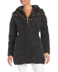 Cole Haan - Shirred-waist Hooded Quilted Down Coat - Lyst